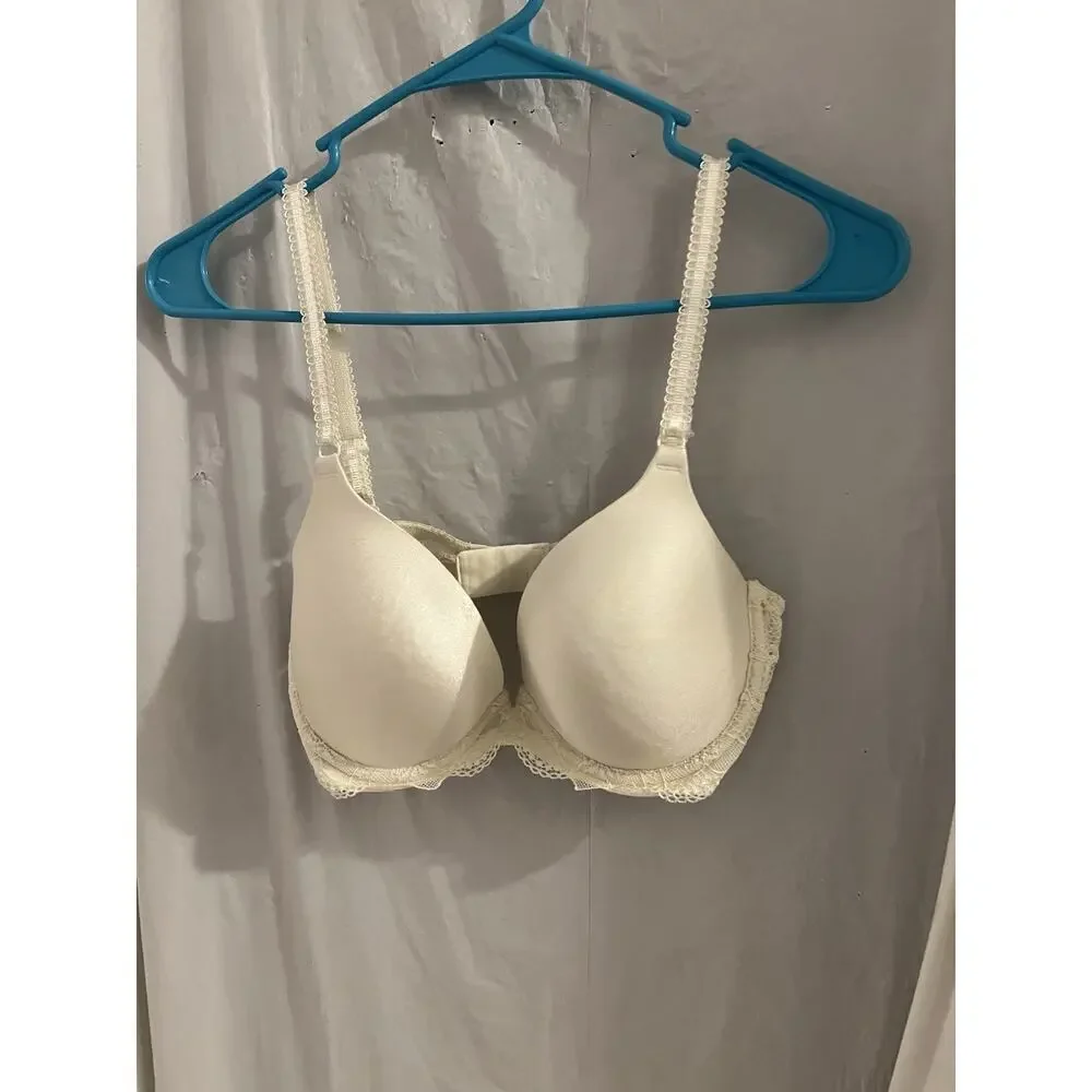 Wacoal White Lace Trim Padded Underwire Bra Sz 34d - Picture 1 of 5